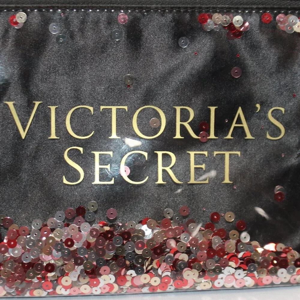 Victoria Secret Black Sequin Cosmetic Bag